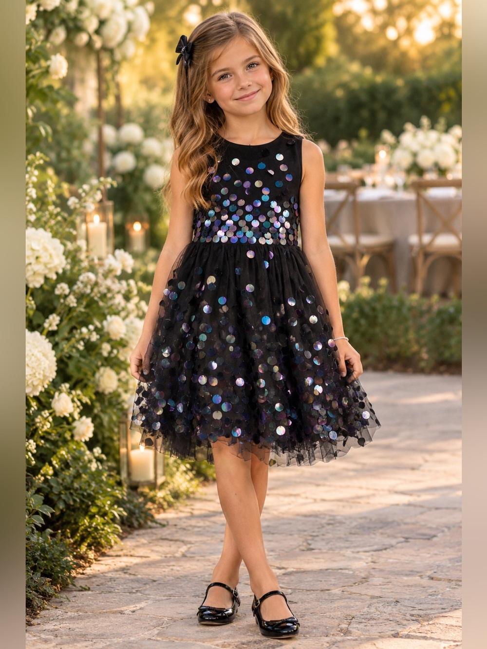 Sz M 7/8 Cat & Jack Black Opal Sequins Mesh Tulle Dress